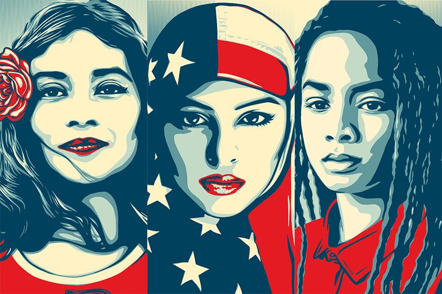 The "We the People" posters feature women of various ethnicities to display the diversity in the American population.