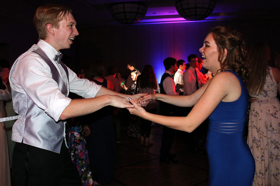 Rockhurst senior Daniel Pfaff and senior Natalie Williams dance with each other to “Shut Up and Dance.”  