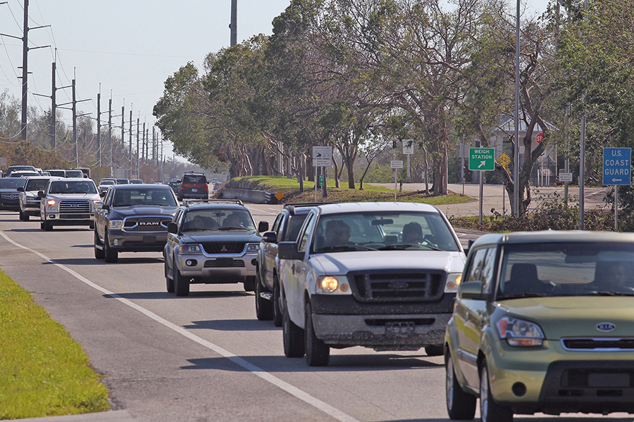 Traffic comes to a halt at the first checkpoint as residents and others head southbound on US 1 toward the upper and lower Keys on Sunday Sept. 17. 