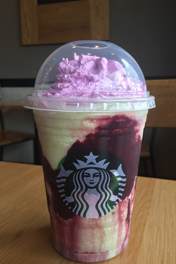 Green apple, chocolate mocha and raspberry are the three main flavors that make up the Zombie Frappuccino.