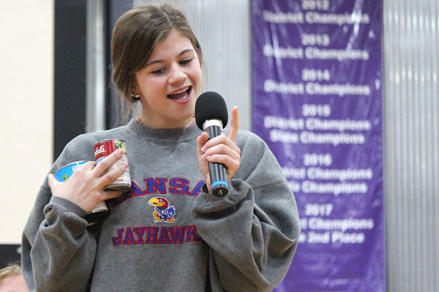 Senior Brynna Dow sings in the 2017 freshman Food For Thought skit “AmeriCANS Got Talent." Skits will look different this year, with every one being filmed in advance to respect social distancing guidelines. 