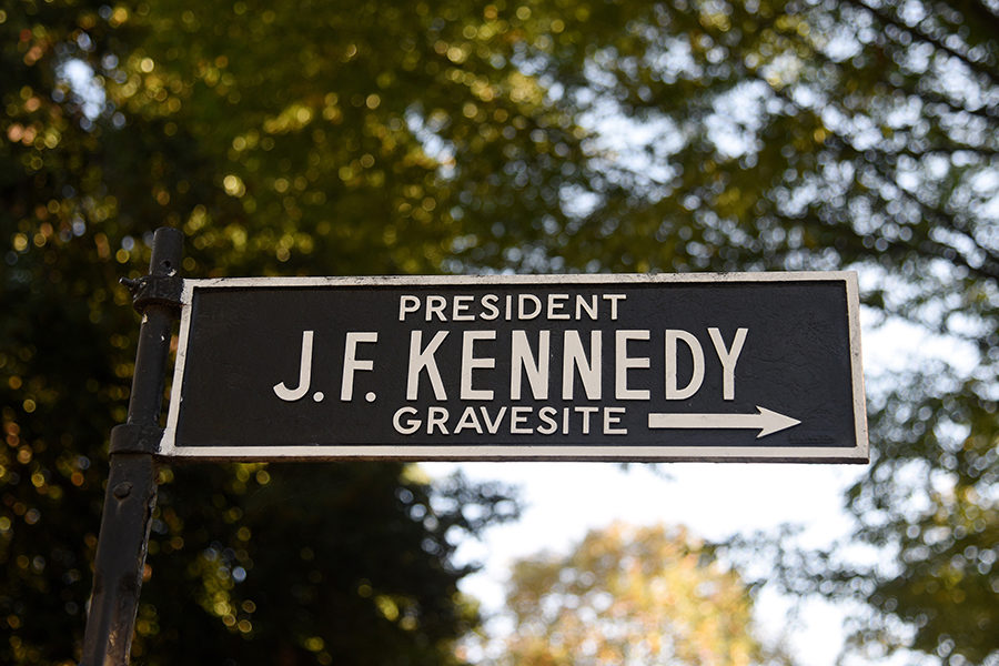 A sign seen near President John F. Kennedy grave at Arlington National Cemetery.