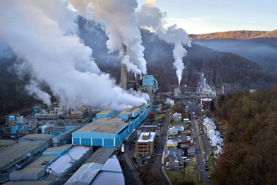 The 228-acre Verso paper mill dwarfs the town of Luke on the banks of the Potomac River in Western Maryland, on Nov. 21. The plant generates much of its own power by burning “black liquor,” a sludge byproduct of the paper making process.