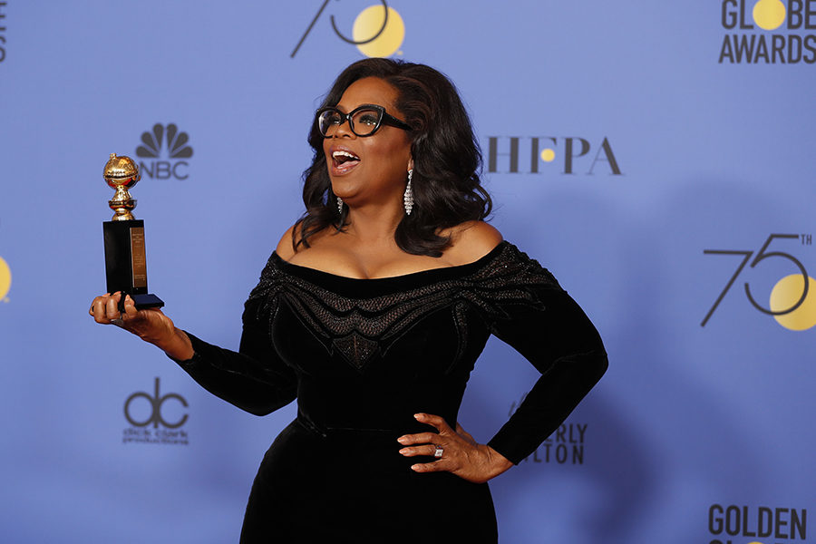 Oprah Winfrey backstage at the 75th Annual Golden Globes at the Beverly Hilton Hotel in Beverly Hills, Calif., Sunday, Jan. 7.