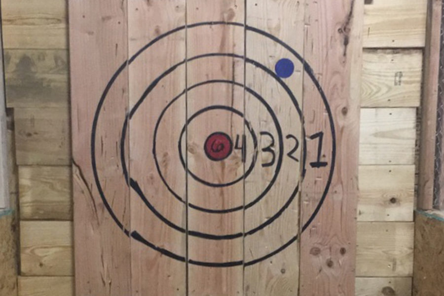 At Blade and Timber, 10 lanes with targets at the end  ll the building. Taking a beating from every throw, the targets are often replaced throughout the day depending on business.