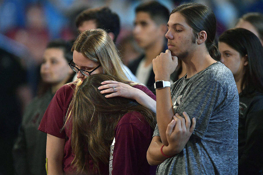 Marjory Stoneman Douglas High School students and parents during a CNN town hall meeting to begin on Wednesday, Feb. 21, 2018, at the BB&amp;T Center, in Sunrise, Fla. 