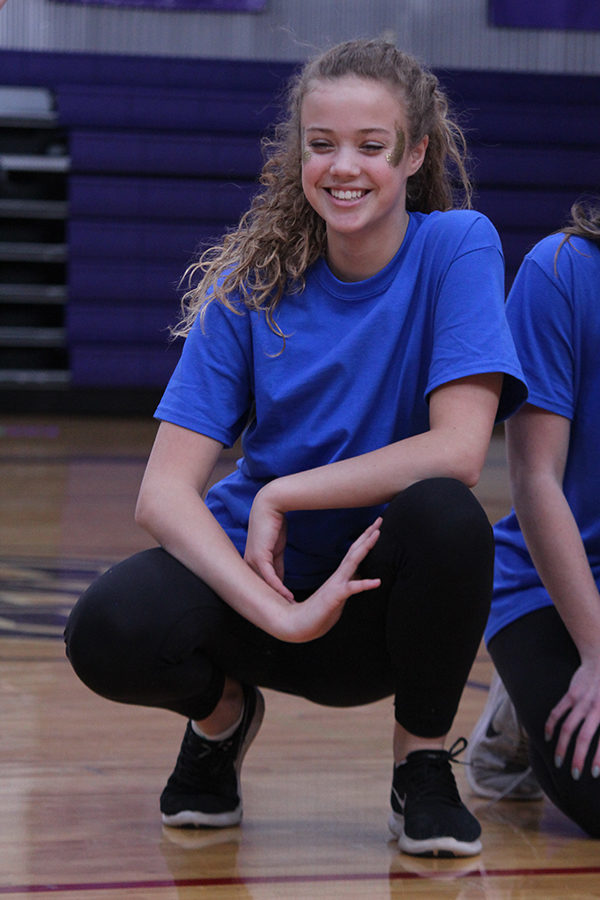 Freshman Ruby Wright poses in her STUCO dance at the Sion Olympics on Mar. 2.