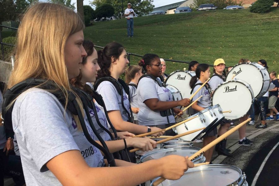 The drum line plays at the Kansas State School for the Blind during their track meet Sept. 21. 