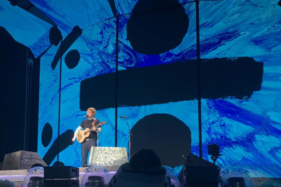 Singer Ed Sheeran performs one of his songs from the albumn “Divide” at Arrowhead Stadium Oct. 13.