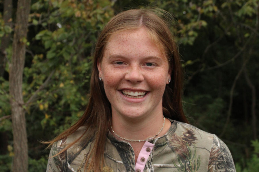 Sophomore Kate Vankeirsbilck dressed in her hunting camo, blends into her natural element.