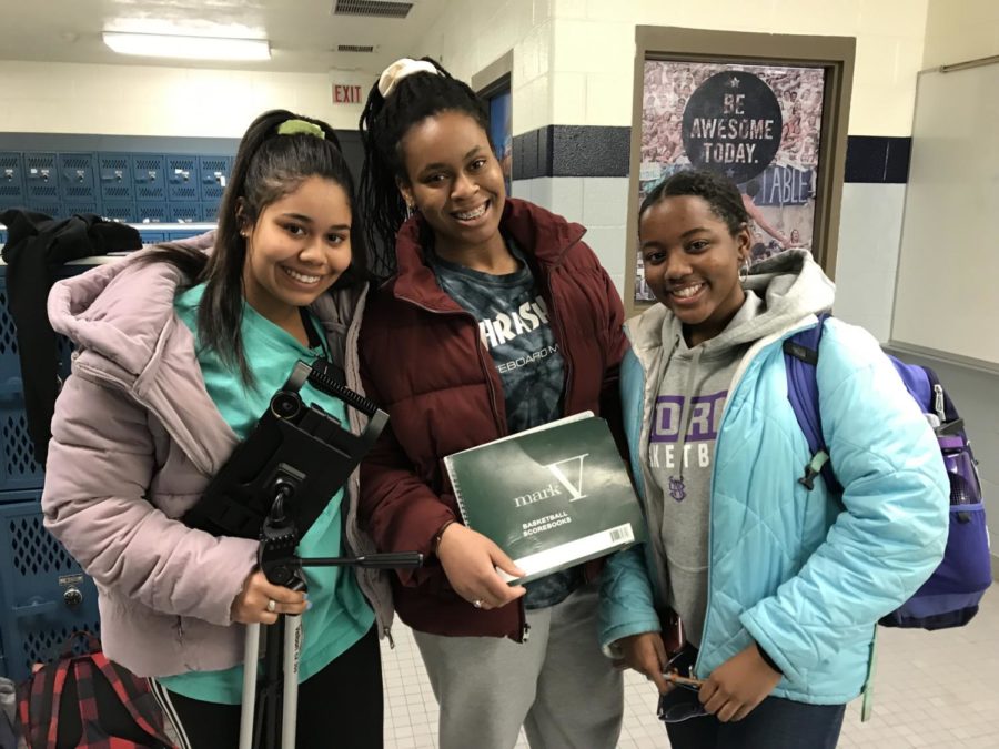 Juniors Christina Peters and Munachi Okuagu and sophomore Heaven Butler managed during the Blue Valley North Tournament Jan. 15 to 17.