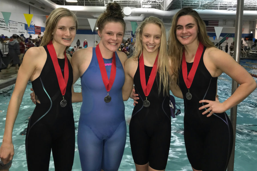 Freshman Grace Townsend, sophomore Kate Conway, junior Oliva Townsend and Senior Katie DeLong qualified for the State meet Jan. 26 with their freestyle relay.