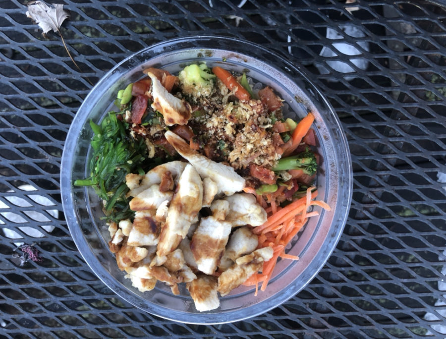 A poke bowl from the Urban Grill and Poke on 131st and State Line served with chicken, seaweed and more. 