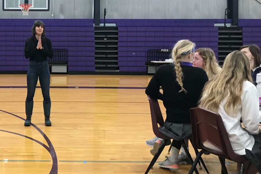 Indulge founder Sarah Buchanan talks to students at the Lunch and Learn Jan. 14, during the junior/senior lunch period.