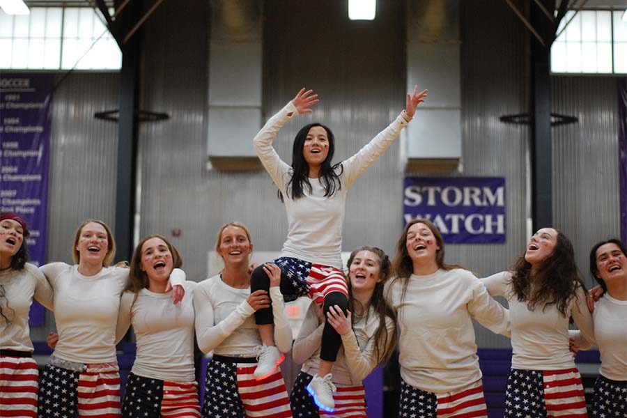 The senior class Stuco officers end their dance swaying to “Take me Home, Country Roads” at Sion Olympics March 7.