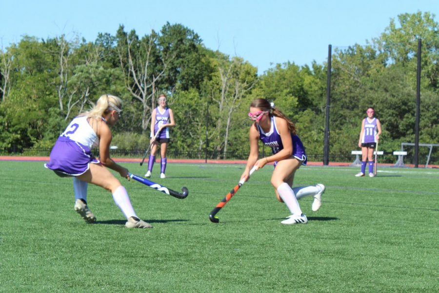 Juniors Hannah McGraw and Emma Grojean go head to head for possession of the ball.