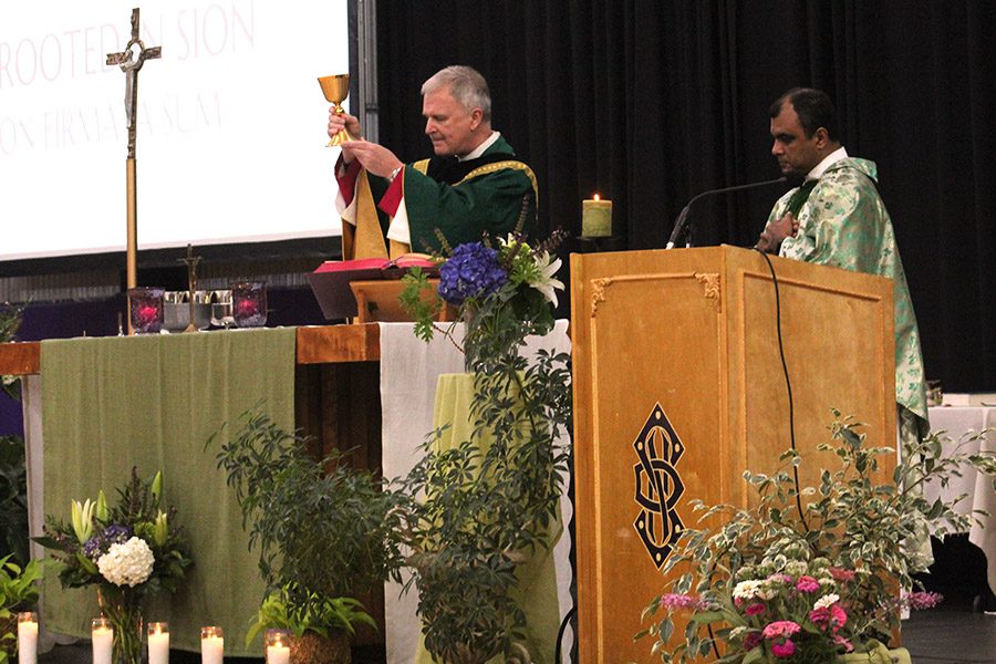 Kansas City-St. Joseph regional Bishop James Vann Johnston and Father Sunoj Thomas led this years all-school Mass Sept. 6.