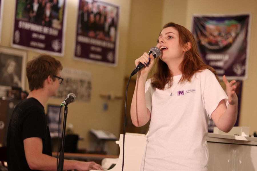 Sophomore Olivia Mancina and Rockhurst sophomore Ryan Campbell perform "Don't Kill My Vibe" by Sigrid at the annual Tri-M Music Honor Society benefit recital Nov. 5. The concert raised $950 for Hope House.