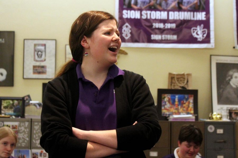 Junior Mattie Mills delivers her lines during auditions for the annual spring play after school in the music room Feb. 4. This year's play will be a 1920s-jazz interpretation of William Shakespeare's "A Midsummer Night's Dream."