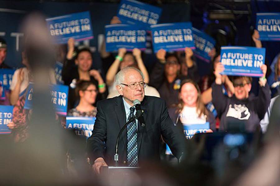 Bernie Sanders speaks at a rally in Traverse City, Michigan ahead of the March 10 primary election. 03/04/2016