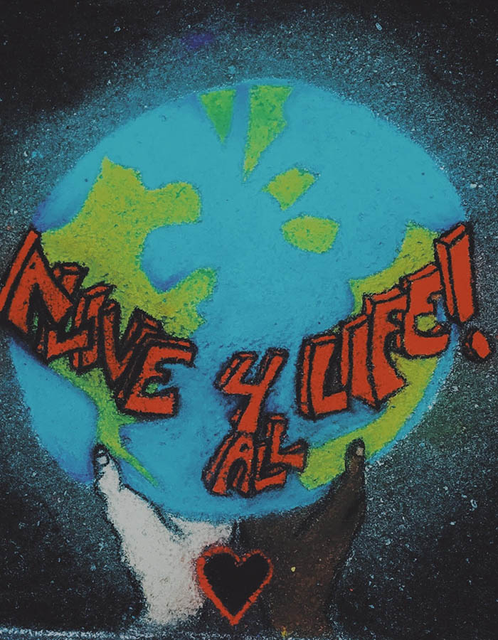 Senior Kaitlin Lyman drew a chalk drawing at last years Earth Day celebration during Fine Arts week. This year, due to COVID-19, Earth Day celebrations took on a new look via virtual learning. 