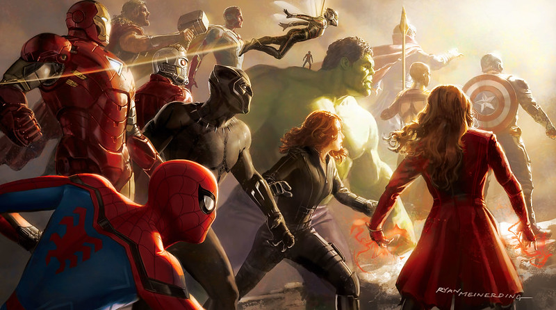 This is artwork of all of the Marvel superheroes for the ten year anniversary a few years ago. 