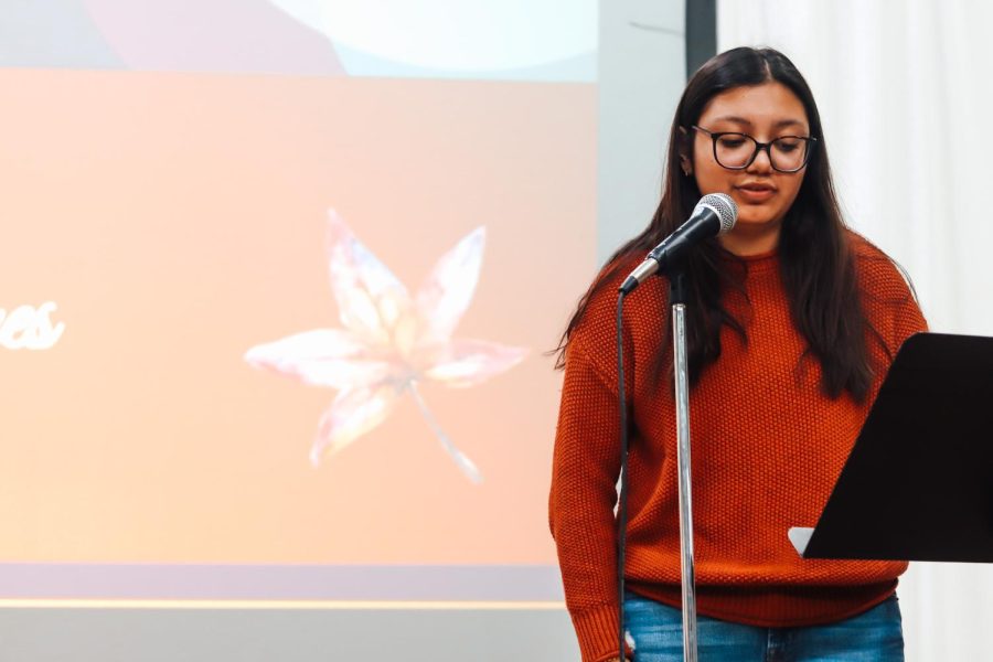 Junior Daniela Castro-Carrera acted as the M.C, for Thursday's interfaith prayer service, she helped end each presentation with meaningful thought and discussion.