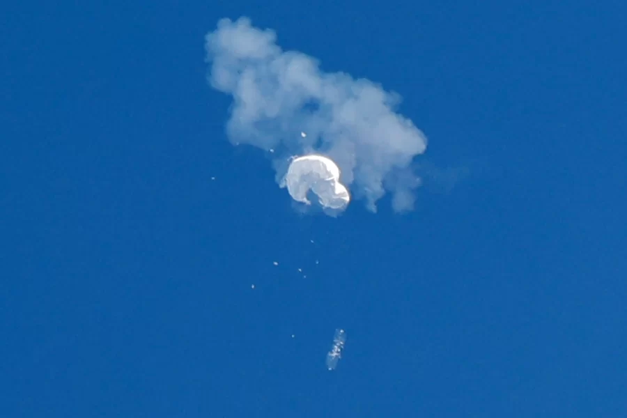 The Chinese spy balloon falls into the Atlantic Ocean after being shot down by an F-22 stealth fighter off the coast of South Carolina on Feb. 4. 