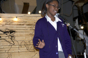 Freshman Camille Grimes sings a song.