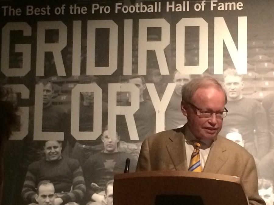 Kansas City Chiefs Historian Bob Moore explains the significance of Chief’s founder Lamar Hunt in the formation of the NFL and the Super Bowl tradition on June 8. Hunt’s Super Bowl rings are currently on display at the Gridiron Glory exhibit.