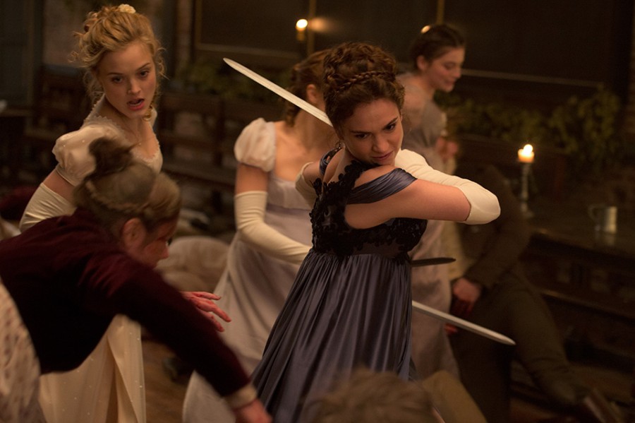 Lily James and Bella Heathcote in Screen Gems' "PRIDE AND PREJUDICE AND ZOMBIES."