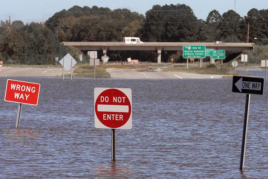 A highway in Goldsboro, N.C. is flooded as a result of Hurricane Matthew. 