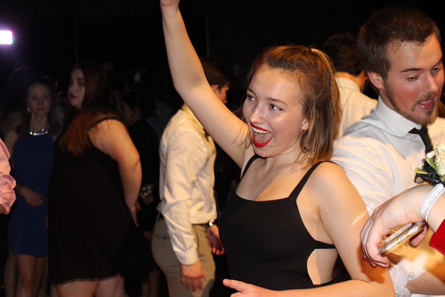 Senior Maddi McMaster dances alongside Blue Valley Northwest senior Gage Hall.