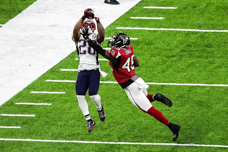 New England Patriots running back James White (28) in action against the Atlanta Falcons during Super Bowl LI Sunday, Feb. 5 at NRG Stadium in Houston, Texas. 