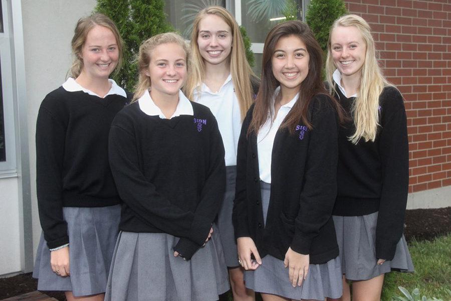 From left to right: seniors Angela Neunuebel, Katie Vopat, Elsa Brundige, Maria Arroyo and Zoe Locke.