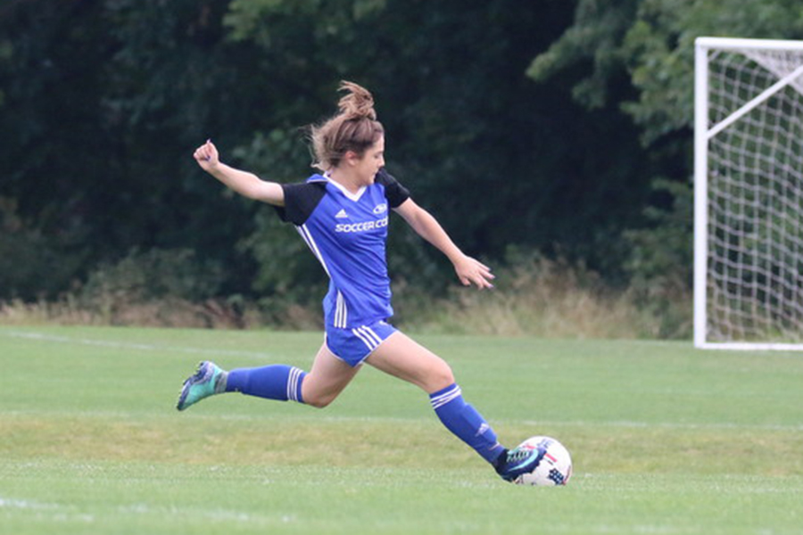 Freshman Kennedy Ruark takes a shot on goal during a game in Munich, Germany. 