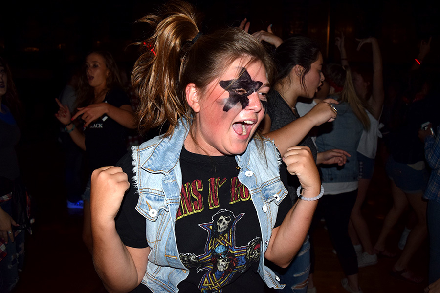 Senior Bailey Runchey dances to the beat of Kendrick Lamar’s “HUMBLE" at Fall Dance Sept. 9. 