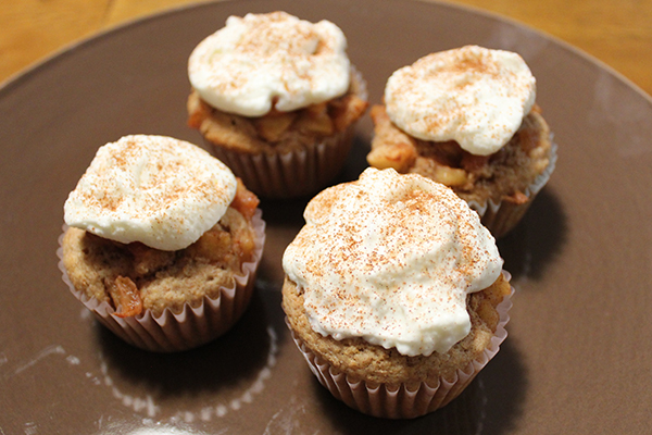 This dessert contains all the flavors of a real apple pie with whipped cream but in cupcake form.