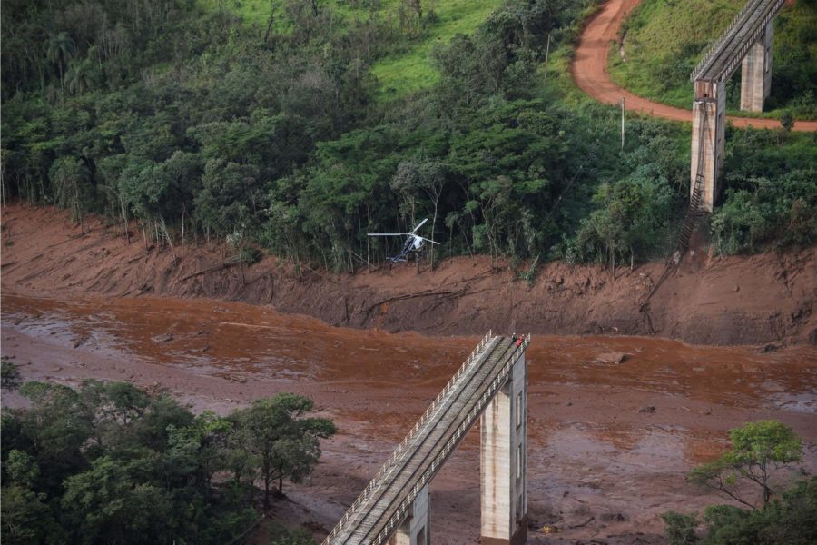 Aerial view taken after the collapse of a dam which belonged to Brazil&apos;s giant mining company Vale, near the town of Brumadinho in southeastern Brazil, on Friday, Jan. 25, 2019. The collapse unleashed a torrent of mud on a riverside town and surrounding farmland, destroying houses, leaving 200 people missing and raising fears of a number of deaths, according to officials. (Douglas Magno/AFP/Getty Images/TNS)
**FOR USE WITH THIS STORY ONLY**