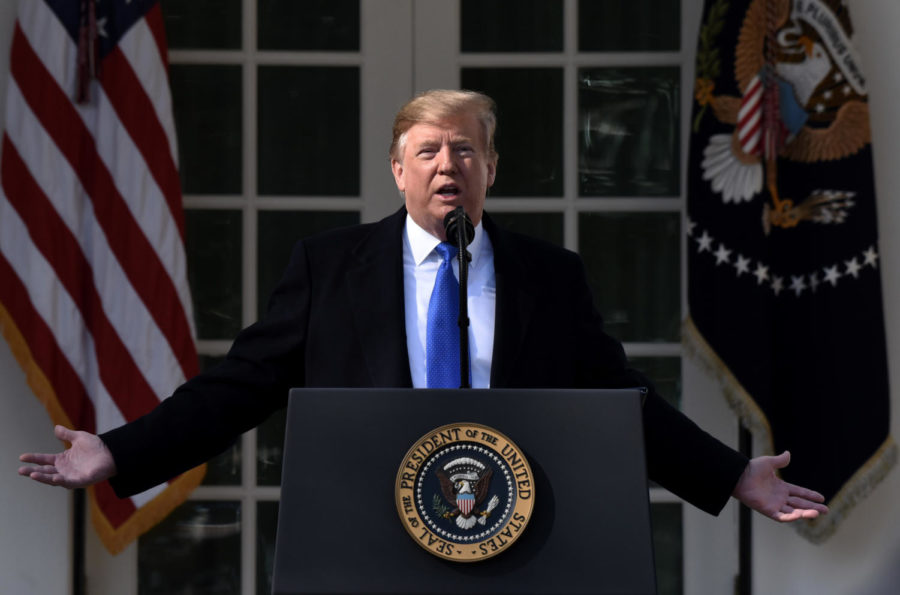 U.S. President Donald Trump declares a national emergency to build his promised border wall during a press conference in the Rose Garden of the White House on Feb. 15, 2019 in Washington, D.C. 
Photo by MCT Campus