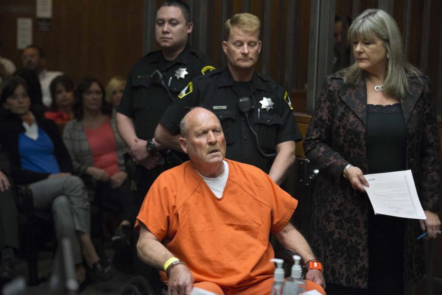 Joseph James DeAngelo, the suspected East Area Rapist, is arraigned in a Sacramento courtroom and charged with murdering Katie and Brian Maggiore in Rancho Cordova in 1978 on Friday, April 27, 2018, in Sacramento, Calif. (Randy Pench/Sacramento Bee/TNS)