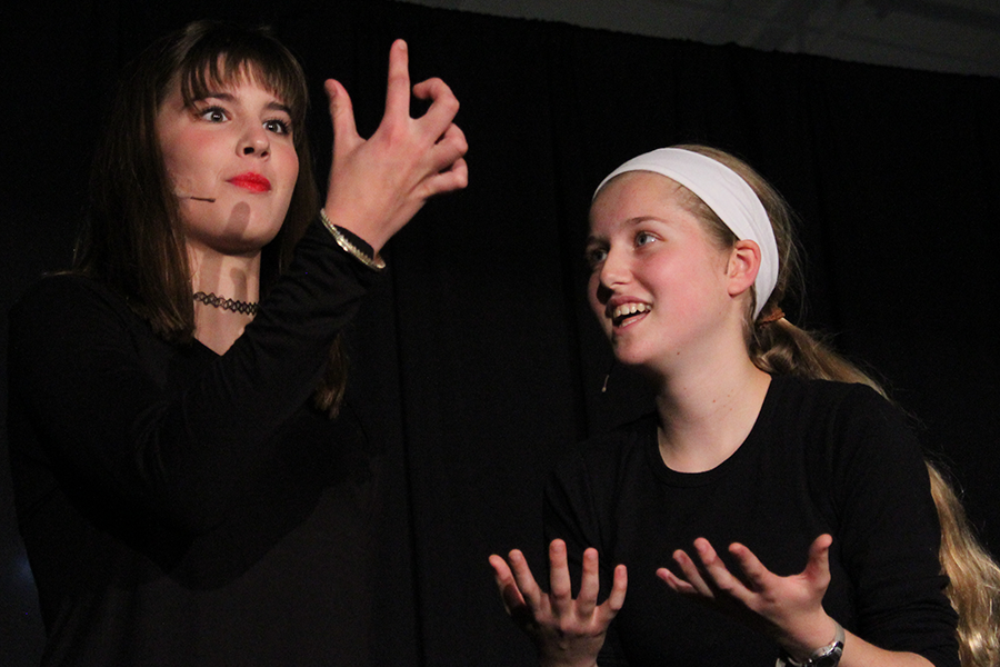 During "Four Corners" improv at Night of One Acts Oct. 9, freshmen Caroline Dold and Lauren Millard acted out the audience-given plot of selling ice to an Eskimo. 