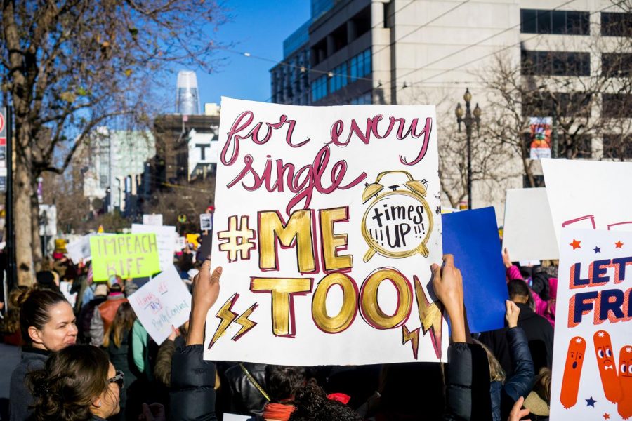 Men and women alike protest sexual assault in San Francisco in Jan. 2018.