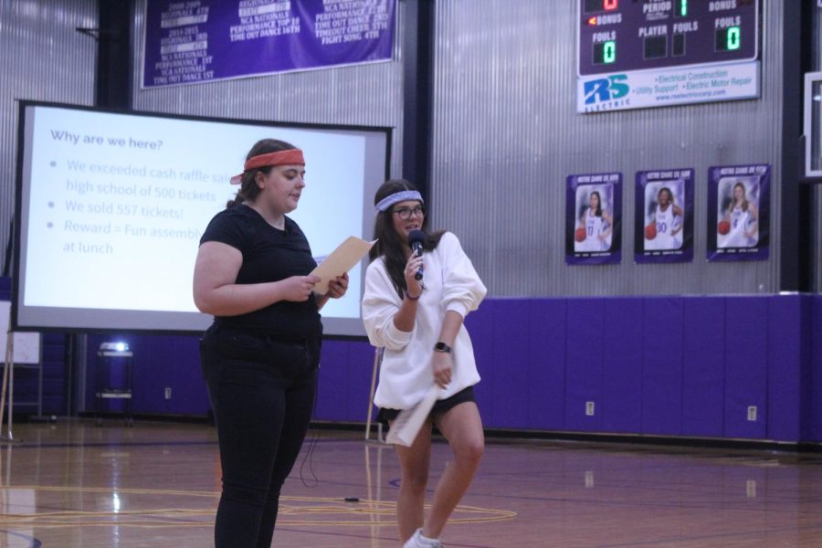 Scream team member junior Amelia Maguire was MCing the pep assembly.