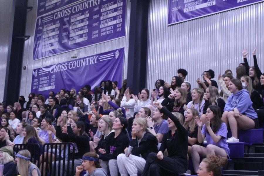 The senior class cheers on their classmates who are currently trying to gather points for their grade through competition. 