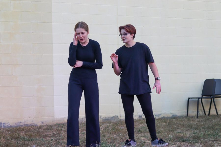 Sophomore Rin Campbell confuses Senior Lauren Millard in an improv skit. 