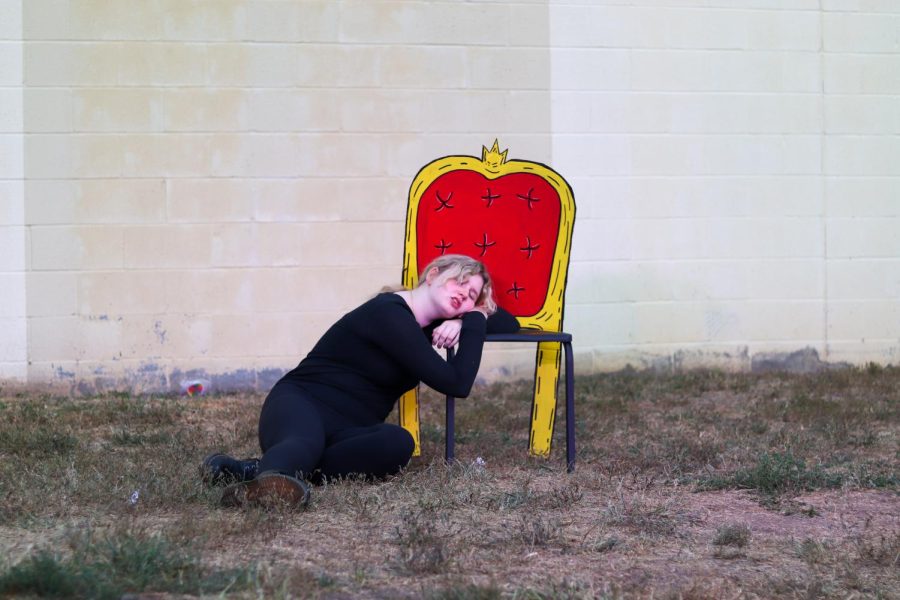 Sophomore Kate Schneeberger begins the opening scene of Sleeping Beauty as a guard asleep on duty.