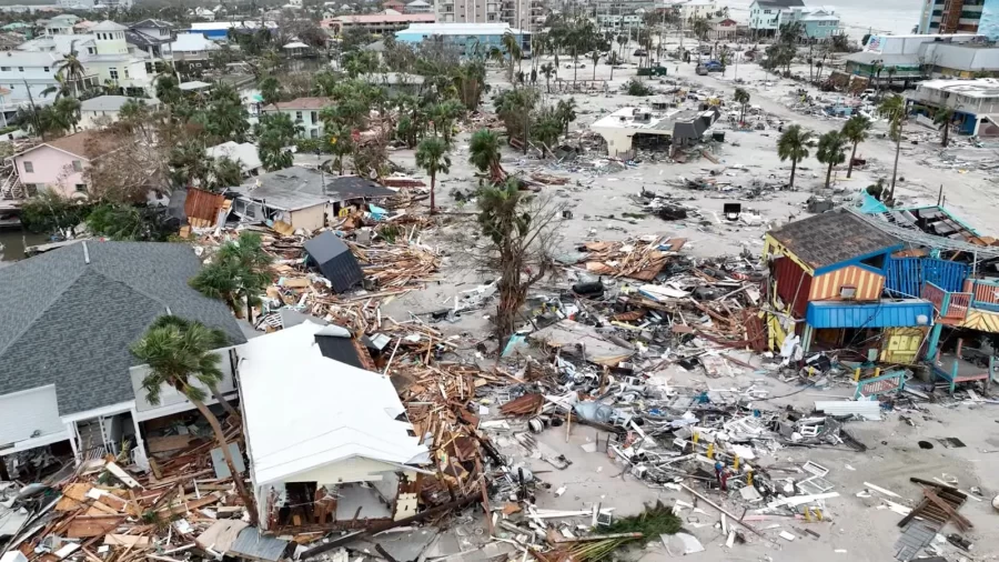 The wreckage on Fort Myers beach after Hurricane Ian, captured via drone