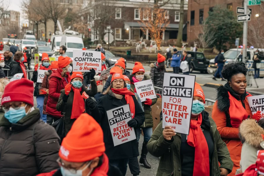 New York City nurses gather outside of Montefiore Medical Center to fight for better working conditions for the benefit of themselves and their patients.