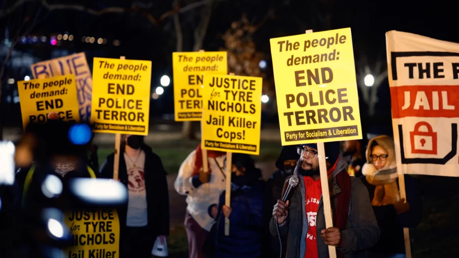 Protestors gather together to protest the death of Tyre Nichols in Washington DC on January 27, 2023. 